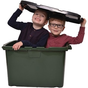 Two boys in a rubbish bin