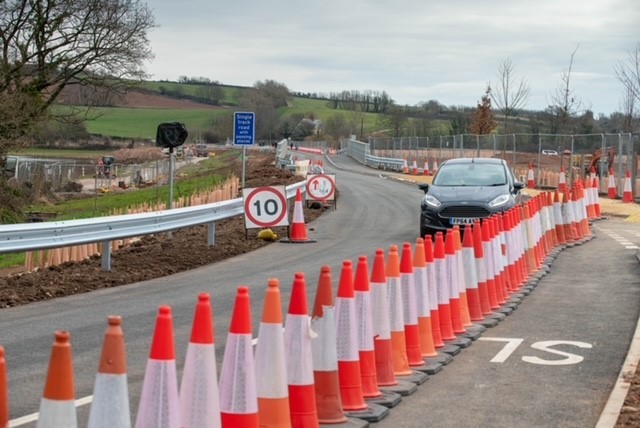 The newly raised South Farm Road across the Lower Otter Valley at Budleigh Salterton