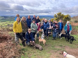 Group of dog walkers enjoying a Waggy Walk at Mutters Moor. 
