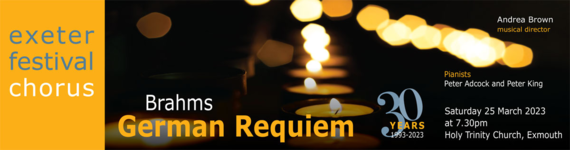 Event banner with photos of candles in the background: Exeter Festival Chorus. Brahm's German Requiem