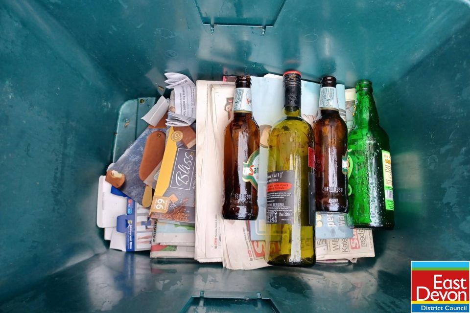 Card and glass in a recycling box