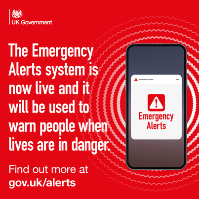 The Emergency Alerts system is now live and it will be used to warn people when lives are in danger. Find out more at gov.uk/alerts