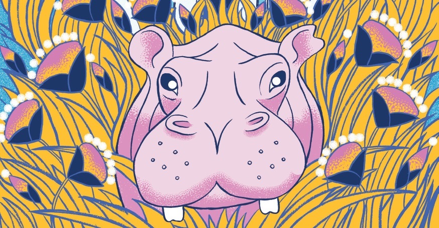 Illustration of a pink hippo