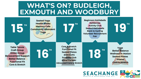 Calendar of upcoming events in Exmouth, Budleigh and Woodbury with Seachange 15 - 18 May