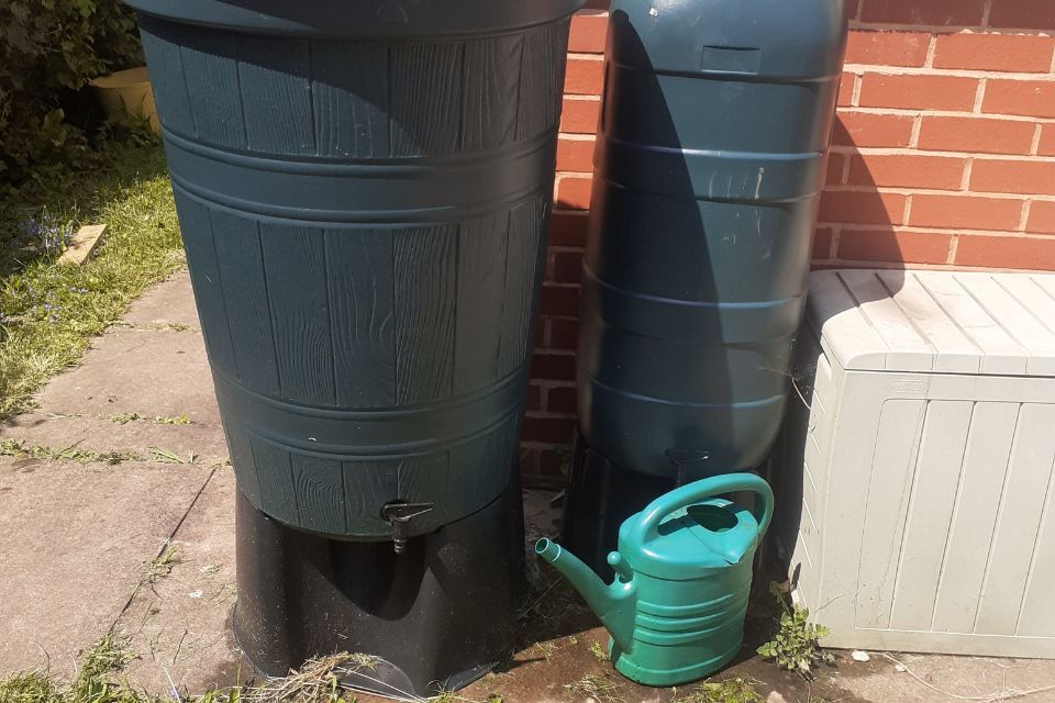 Photo of water butts with a watering can