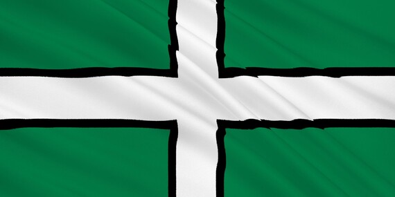 Devon flag - green background, white cross, with black outline