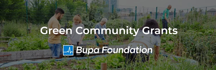 Green community grants Bupa Foundation. Photo of people at an allotment in the background