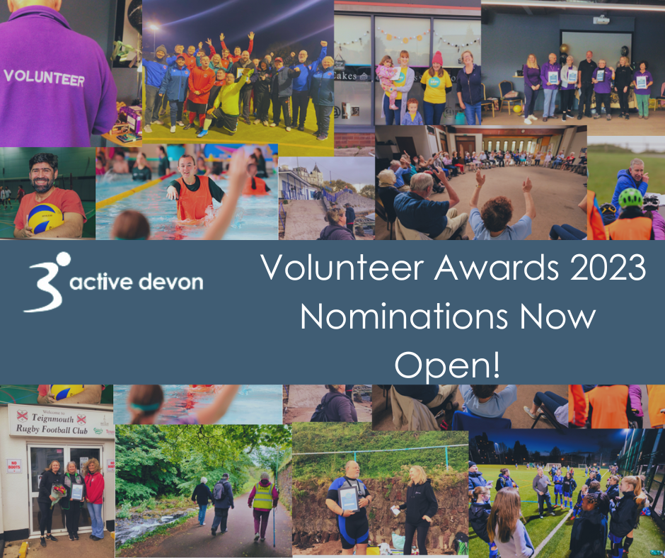 Active Devon Volunteer Awards 2023 Nominations Now Open! Collage of photos of volunteers