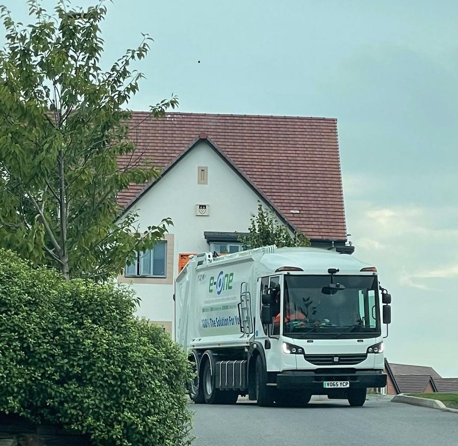 Photo of an e-one electric waste vehicle 