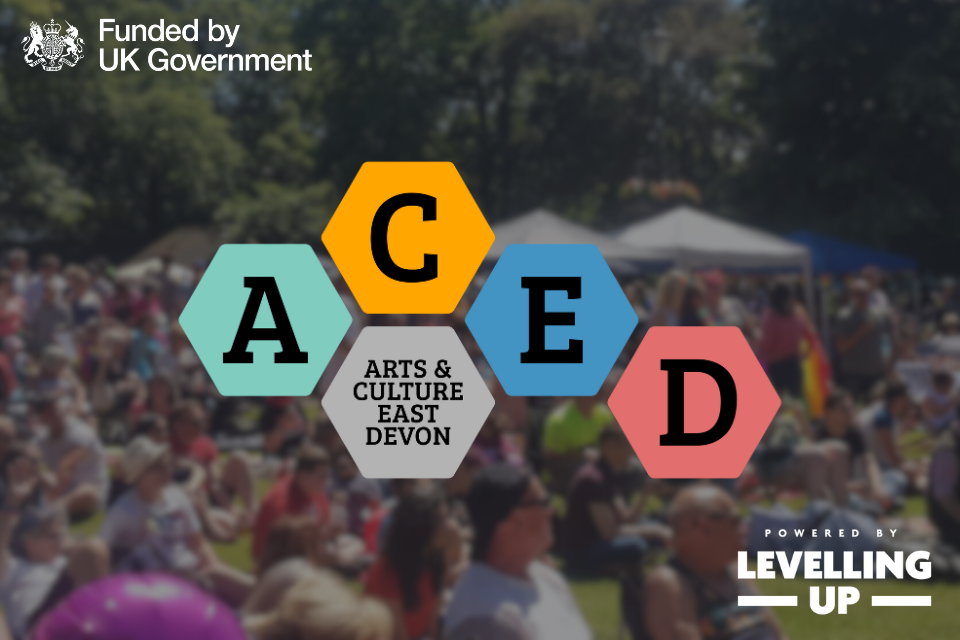 ACED, Funded by UK Government and Powered by Levelling Up logos. Background photo: Manor Gardens event