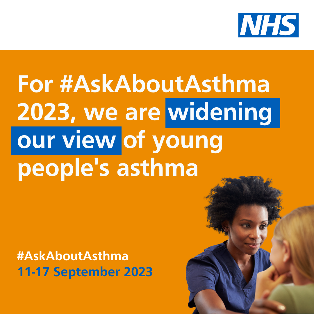 yellow and blue poster with text Ask About Asthma