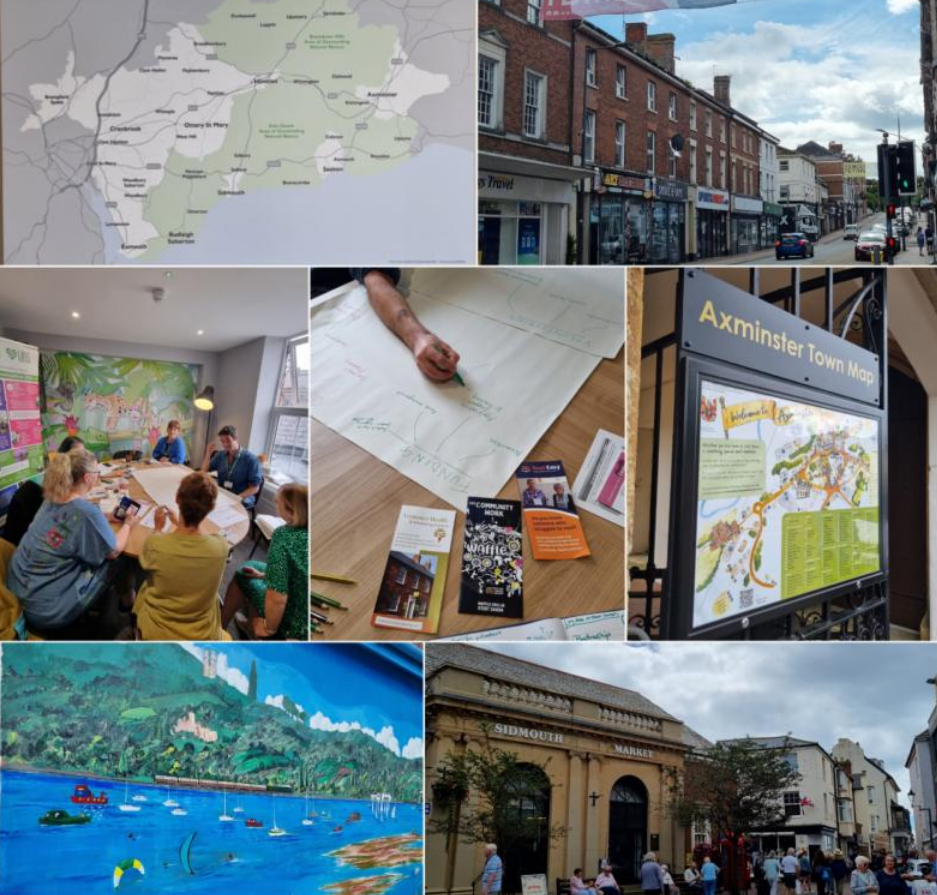 Collage of photos of East Devon, and from DCT events