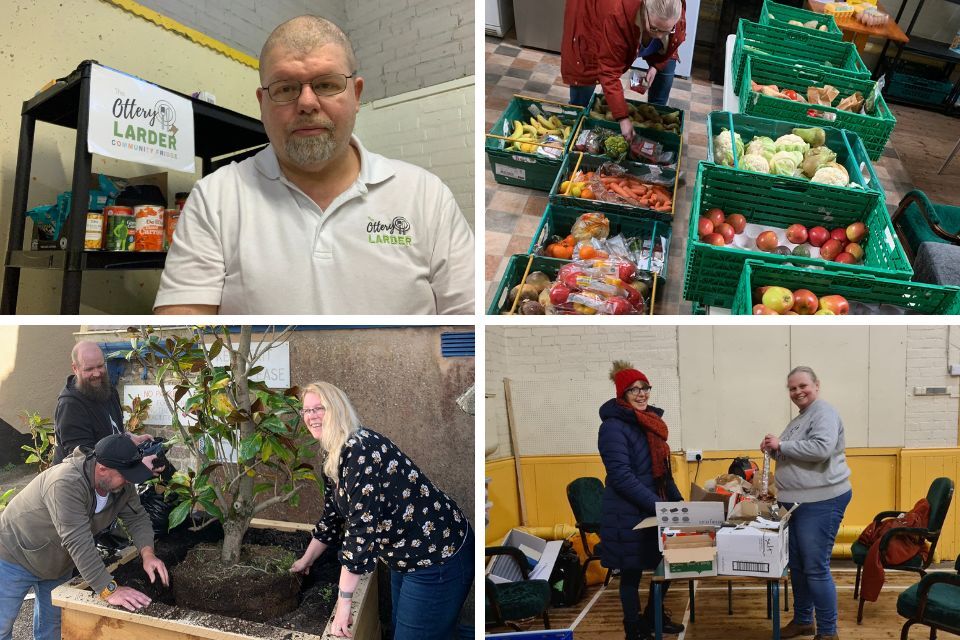 Collage of photos of volunteers at Ottery Larder