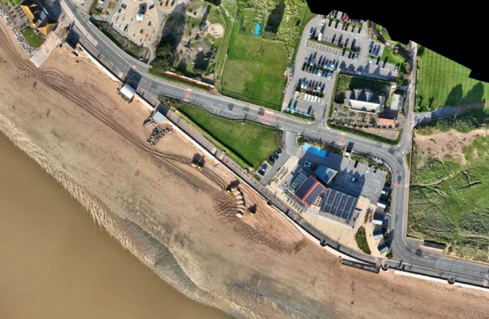 Aerial view of Exmouth sea wall 