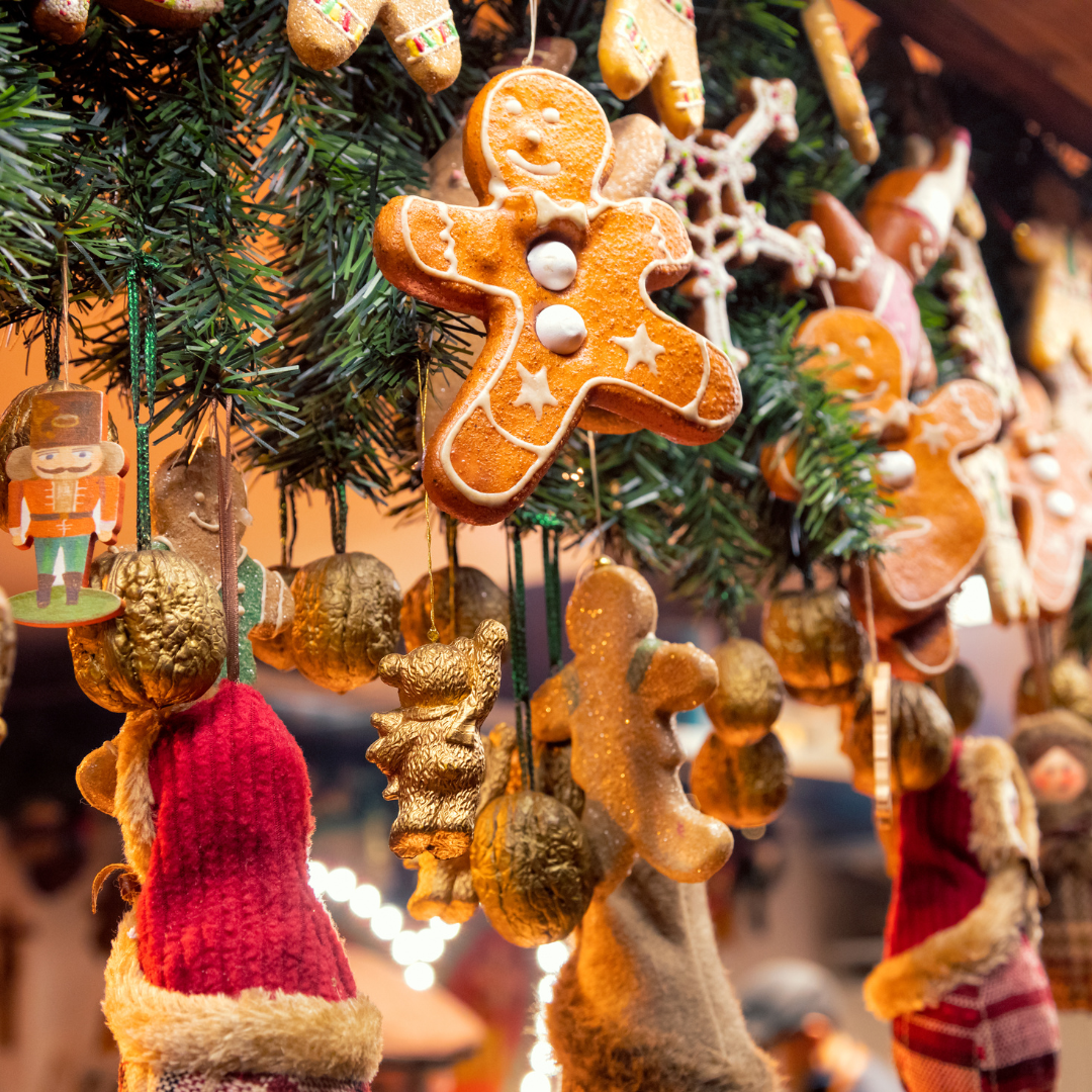 Christmas ginger bread man hanging on a market school