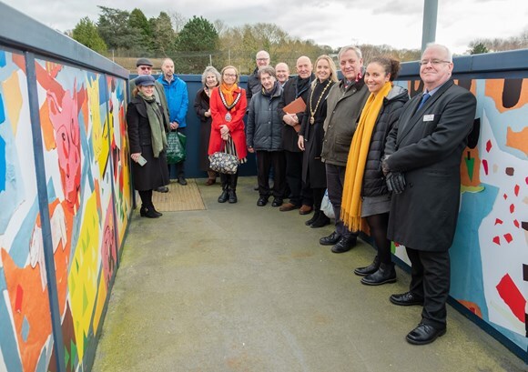 Mayor of Honiton, Councillor Helen Hurford unveils the new Honiton Hippo art work. 