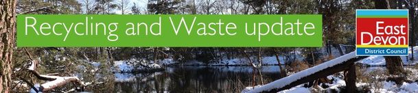 Recycling and waste update. Snowy Bystock Ponds photo. EDDC logo