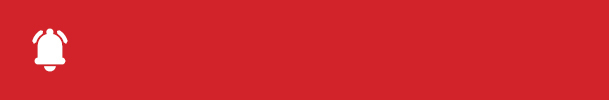 White bell icon on red banner background