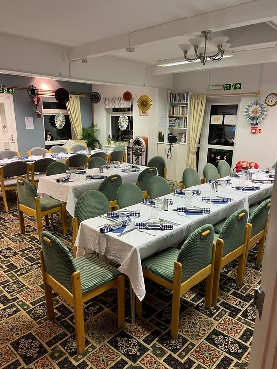 Tables set for Christmas dinner