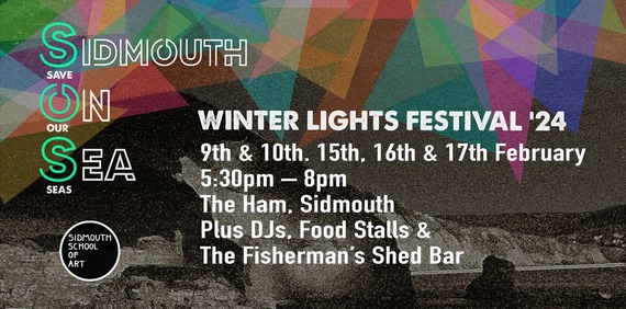 Sidmouth Winter Lights Festival poster (photo of seafront, dates, times, logo and what's on)