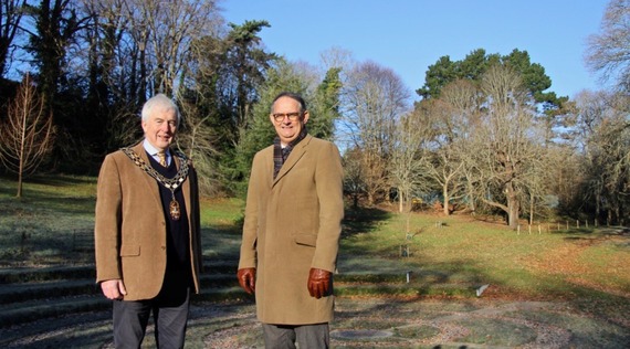 Cllr Chris Lockyear, Chair of Sidmouth Town Council with Christopher Holland, Town Clerk at the Knowle Amphitheatre.