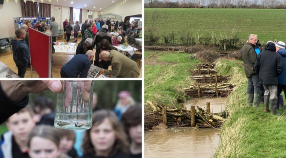 Collage of photos of the Kit Brook River Restoration project and a previous community event