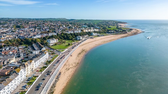 Aerial view of Exmouth Beach and Town Seafront