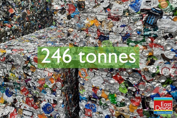 246 tonnes. Photo of aluminium bales. East Devon District Council logo