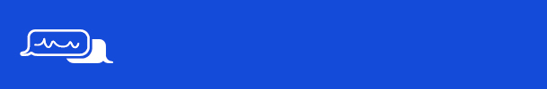 Blue banner with white speech bubbles