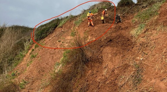 Photo of the cliff inspection crew at work on the cliff at Seaton West Walk