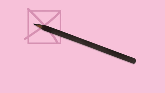 Pink background, box with a cross in it and a pencil