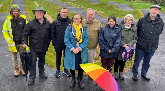 Photo of the chair, leader and Cranbrook councillors for East Devon District Council with Move More Cranbrook at the new pump track