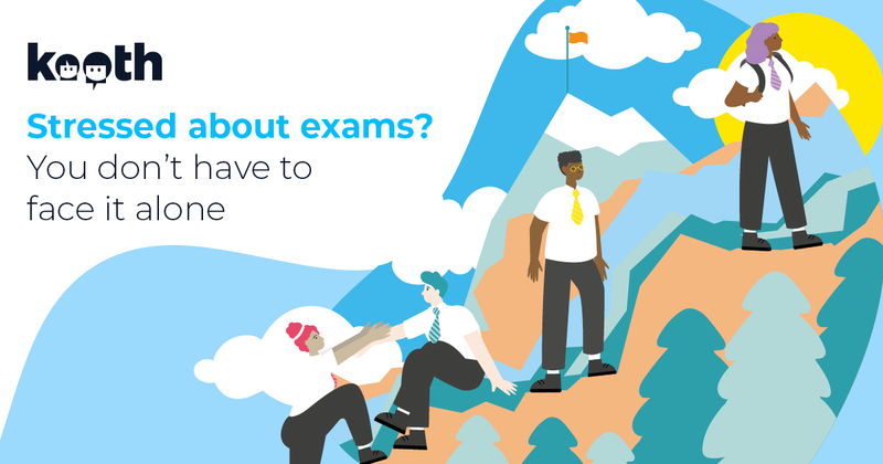 Kooth graphic: stressed about exams? You don't have to face it alone