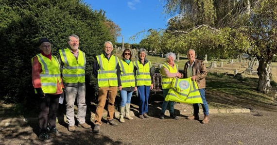 Councillor Ian Barlow with Jenny Ware and other members of the Cherishing Cemeteries group