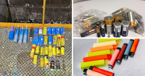 Gas canisters, batteries (inside and outside plastic bags), and vapes
