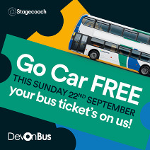 Go car free this Sunday 22nd September your bus ticket's on us. Devonbus and Stagecoach  logos