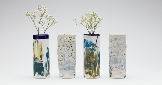 Four vases with plants in two of them by Rebecca Perry