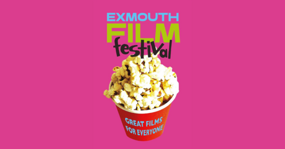 Exmouth Film Festival. Popcorn in a cup with 'great films for everyone' on it