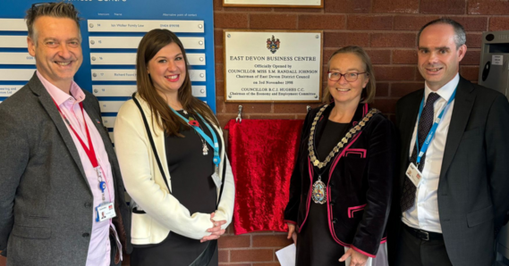 Councillors Paul Hayward and Eleanor Rylance unveiling a plaque at the business centre