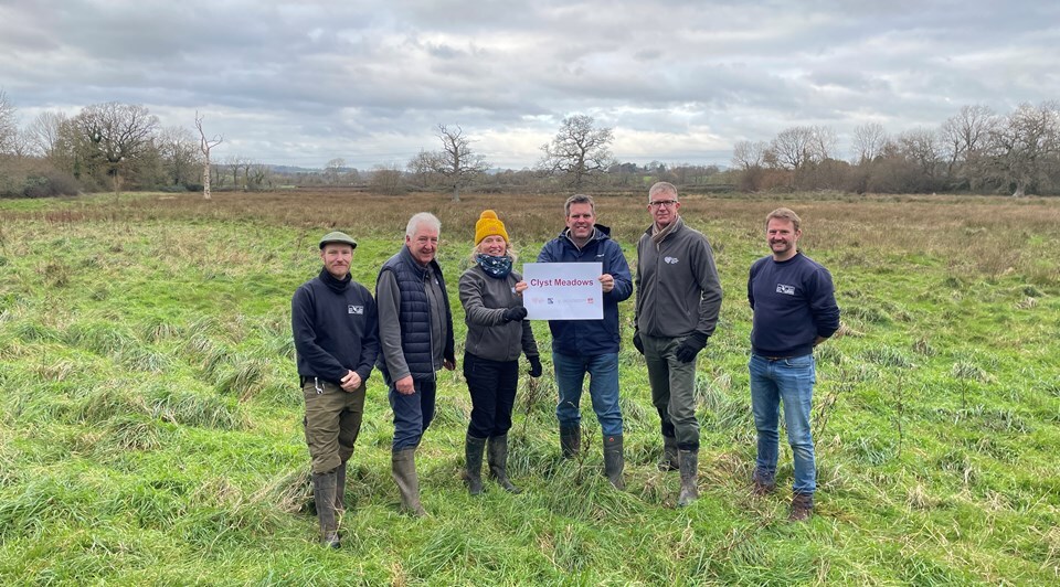 Ben Morgan-Brown, Cllr Geoff Jung, Cllr Paula Fernley, Cllr Henry Massey, Paul Osborne, James Chubb at Clyst Meadows