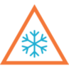 Orange warning triangle with blue snowflake icon in the middle
