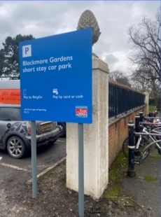 Blackmore Gardens short-stay car park signpost