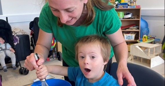 Local mother Annette and son Arlo enjoy one of the hands-on cooking sessions