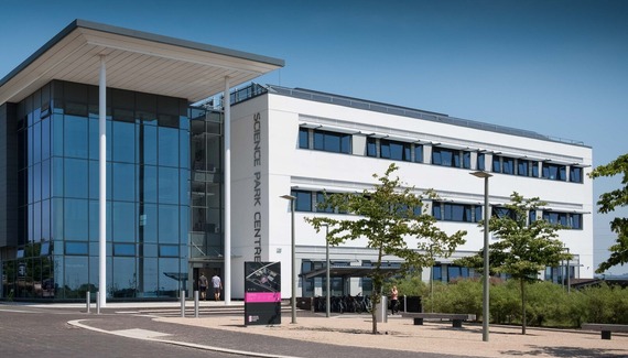 Modern office building under blue sky