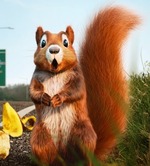 Animated squirrel by a roadside