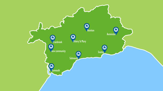 Map of East Devon's towns