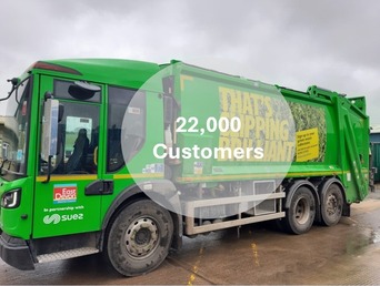 A green waste van with the text 22,000 customers overlaid