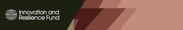 Text saying Innovation and Resilience Fund with lightening bolt shapes 