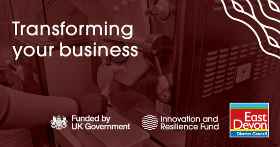 White text reads 'transforming your business' over a red image of an ice cream machine