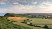 East Devon landscape, with the sea to the left, and countryside to the right